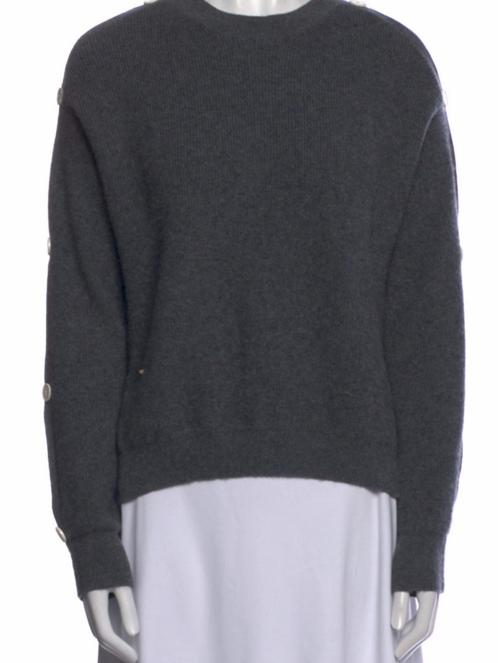 Helmut Lang Charcoal Grey Cotton Cashmere Button Sleeve Sweater Size small
